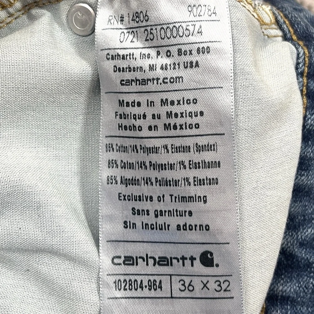Carhartt Relaxed Fit Jeans Mens 36x32 Medium Wash Blue Cotton Stretch Denim